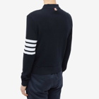Thom Browne Men's Long Sleeve 4 Bar Striped Waffle Polo Shirt in Navy