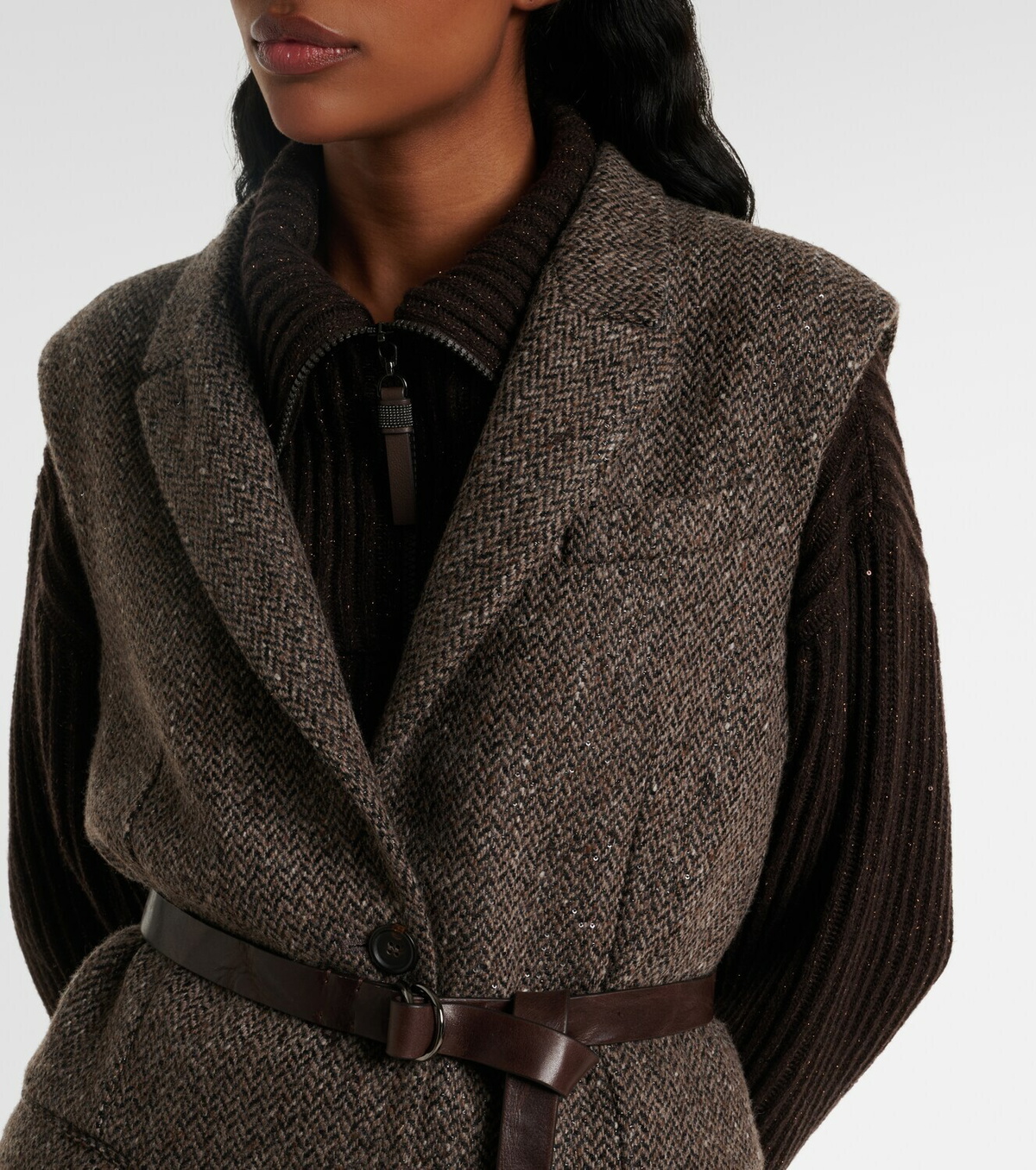 Brunello Cucinelli Monili herringbone sequined wool-blend vest