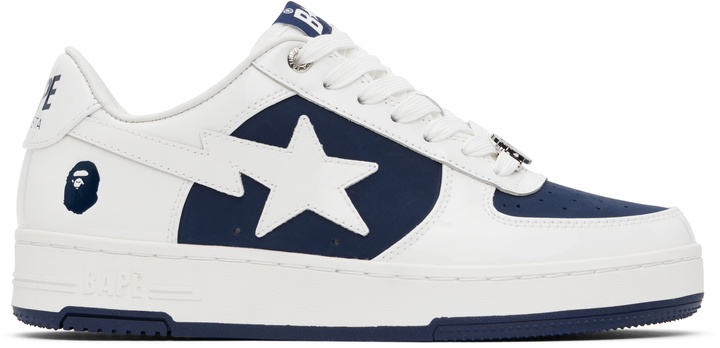 Photo: BAPE White & Navy BAPE STA #6 Sneakers