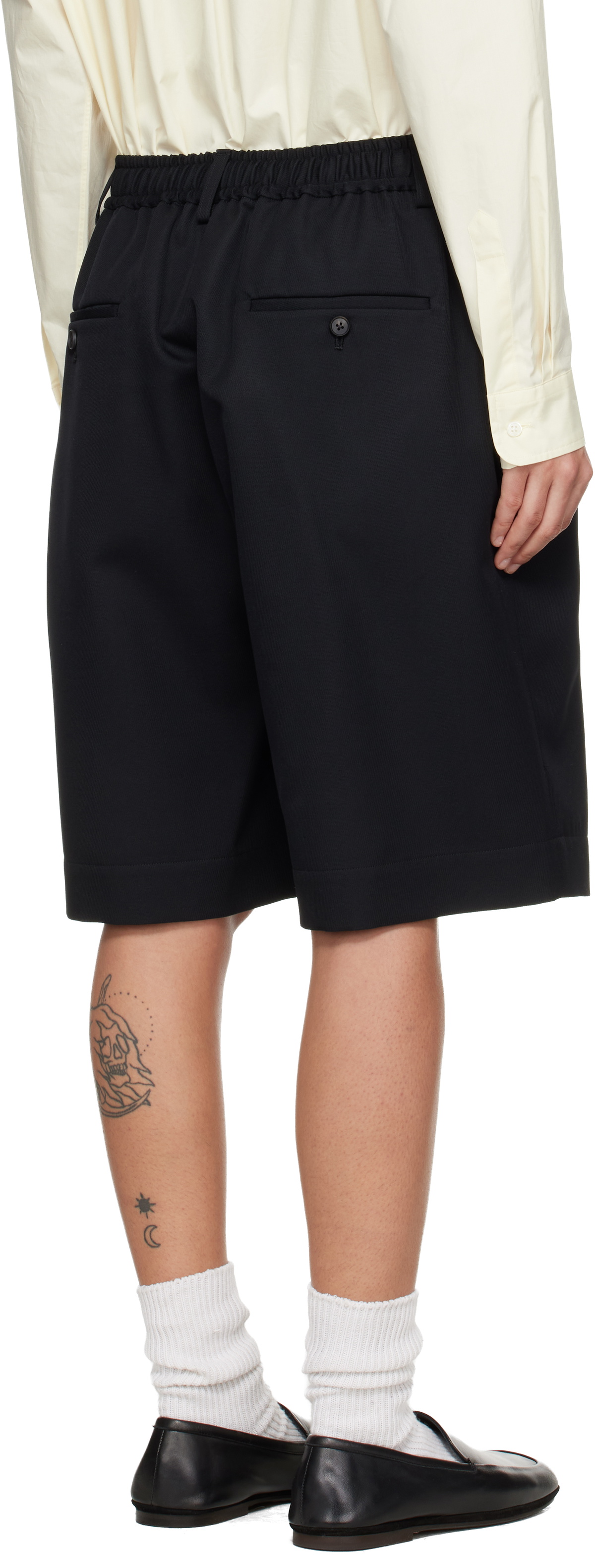 ssstein Black Wool Kersey Wide Easy Shorts