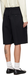 ssstein Black Wool Kersey Wide Easy Shorts