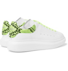 Alexander McQueen - Exaggerated-Sole Neon Snake-Effect Leather Sneakers - White