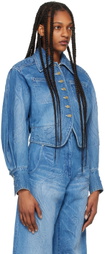 Mame Kurogouchi Blue Floral Embossed Denim Jacket