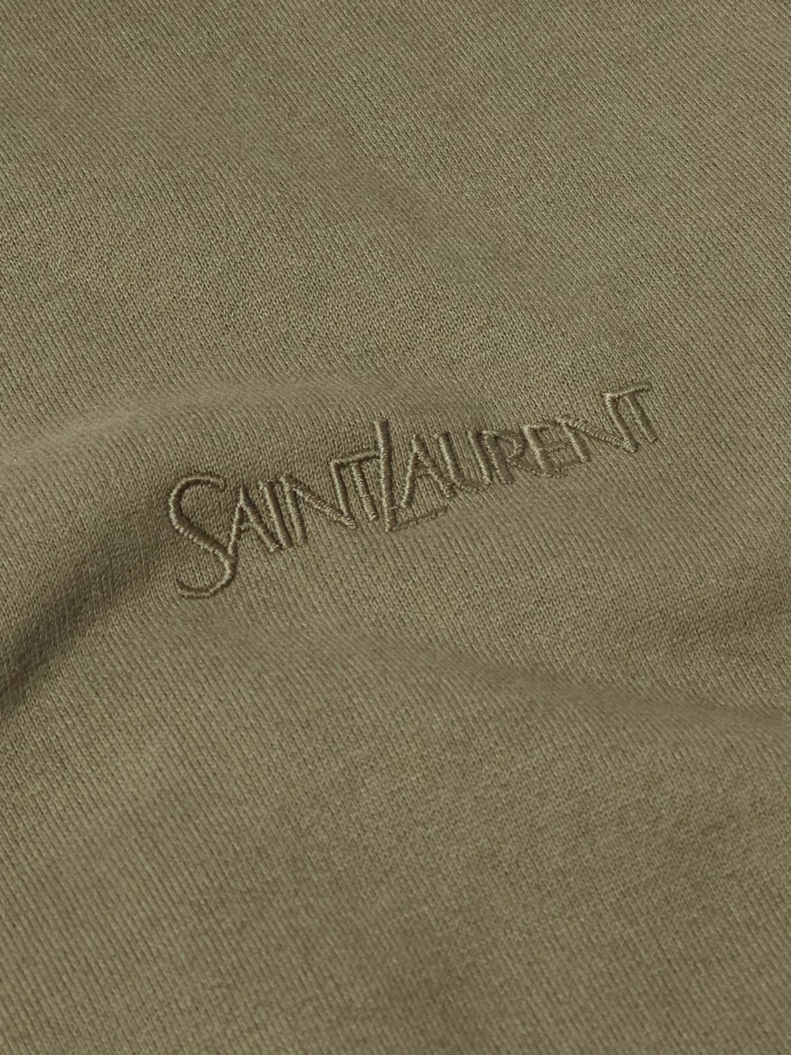 SAINT LAURENT - Logo-Embroidered Cotton-Jersey Hoodie - Green