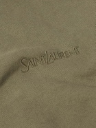 SAINT LAURENT - Logo-Embroidered Cotton-Jersey Hoodie - Green