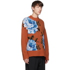 AMI Alexandre Mattiussi Orange Oversized Floral Crewneck Sweater