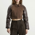 Auralee Women's Flannel Crop Zip Jacket in Dark Brown