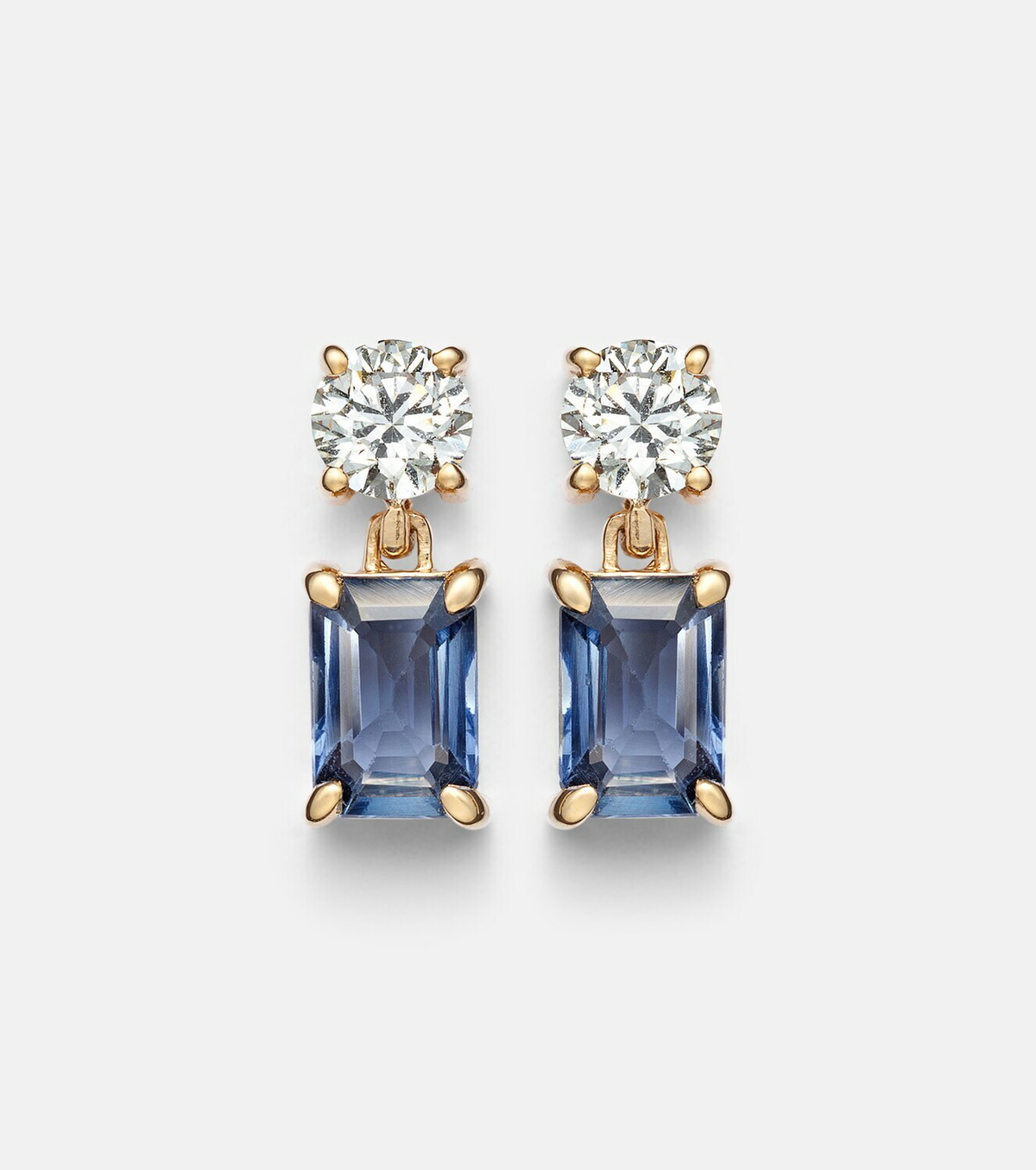 Stone and Strand Full Volume 14kt gold (585/1000) earrings with diamonds and blue sapphires