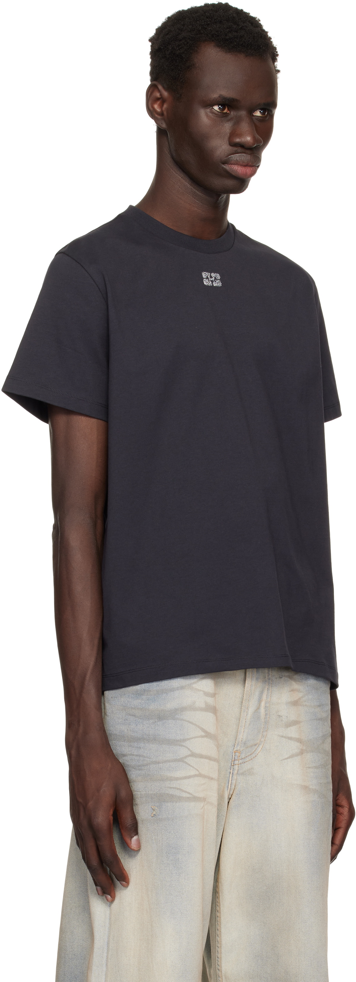 GANNI Black Relaxed Rhinestone T-shirt