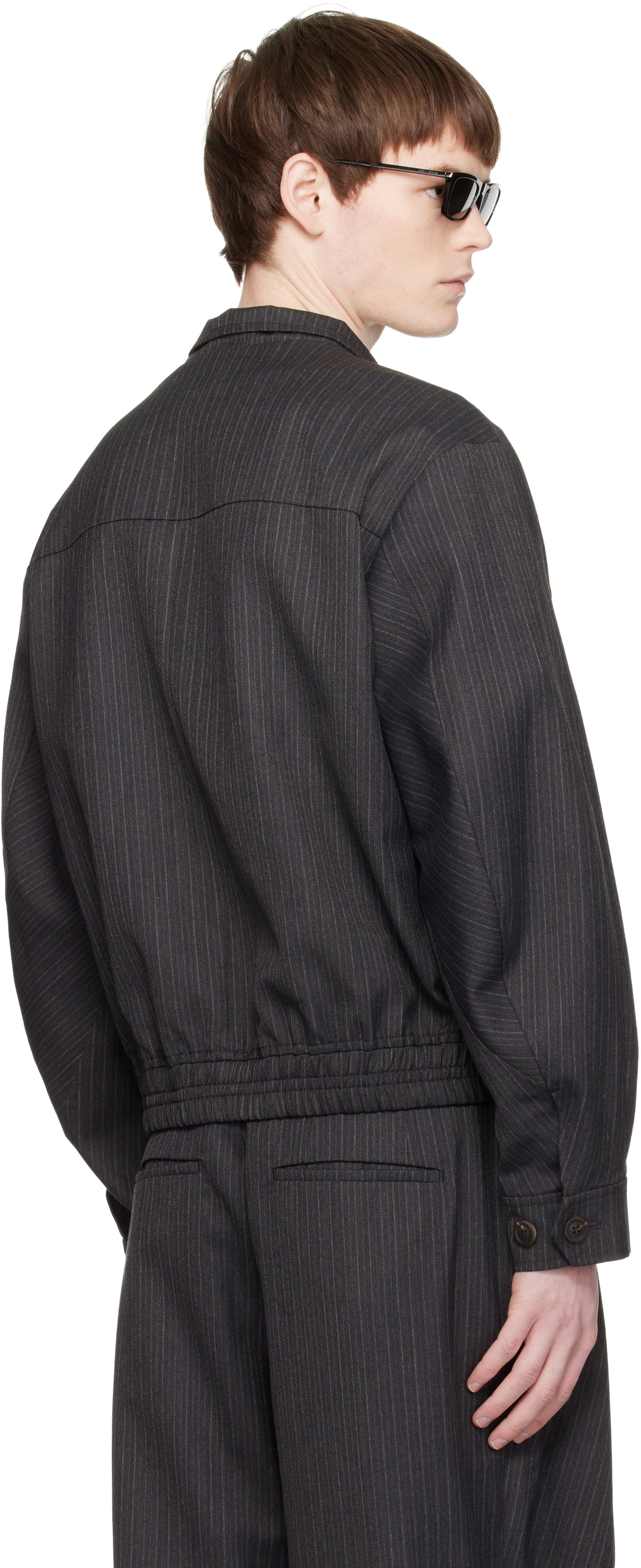 COOR Gray Striped Wool Blend Harrington Jacket