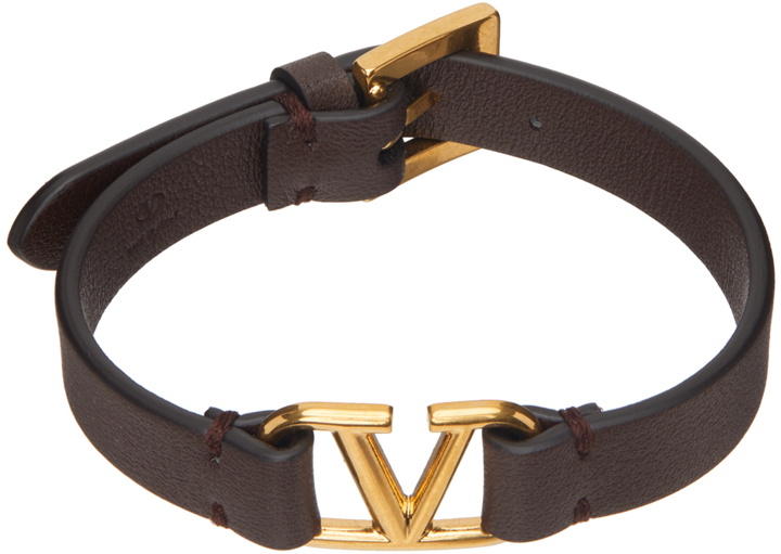 Photo: Valentino Garavani Brown VLogo Leather Bracelet