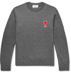 AMI - Slim-Fit Appliquéd Merino Wool Sweater - Men - Gray