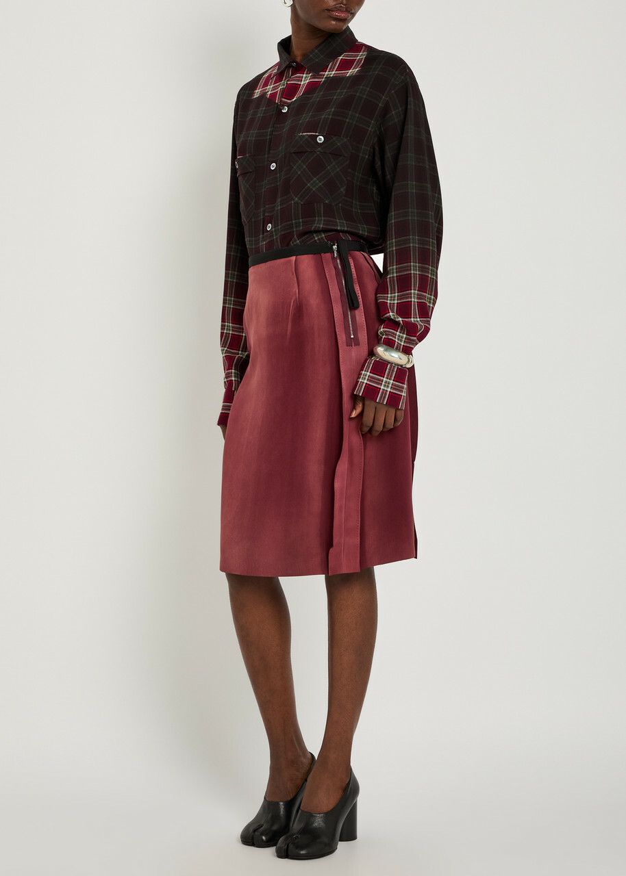 Maison Margiela Reverse-effect Satin Midi Skirt Red