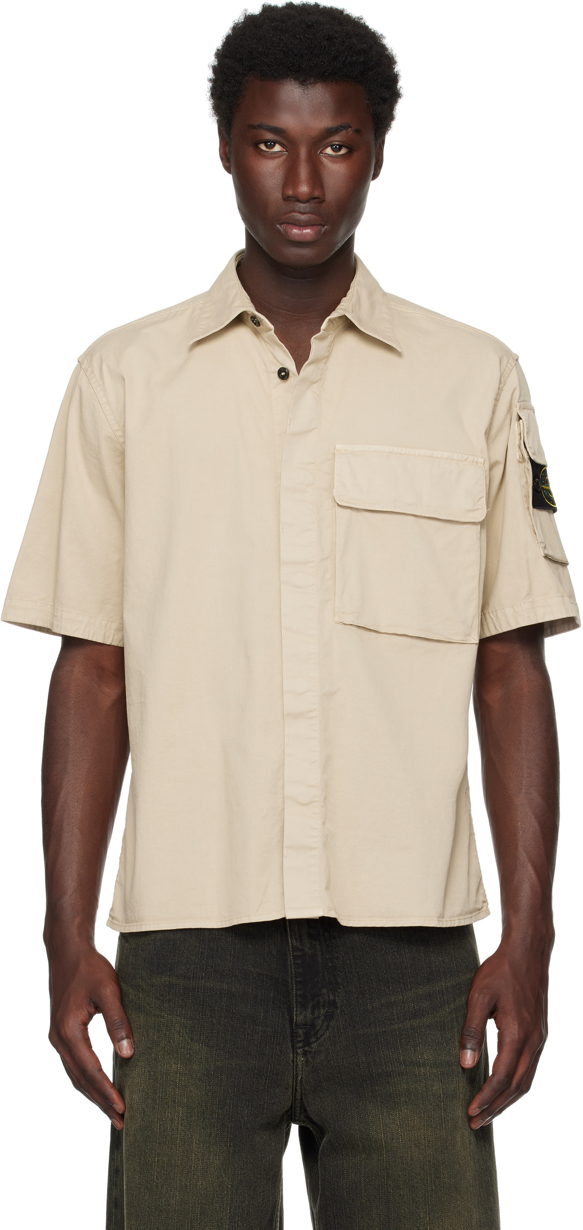 Stone Island Beige 11000007 Supima Cotton Twill Stretch-TC Shirt 