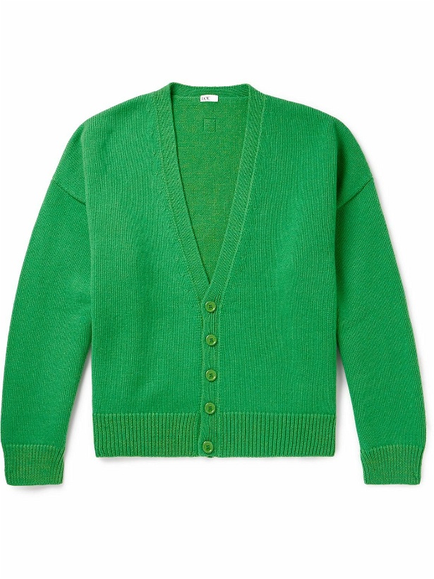 Photo: LOEWE - Appliquéd Ribbed Wool-Blend Cardigan - Green