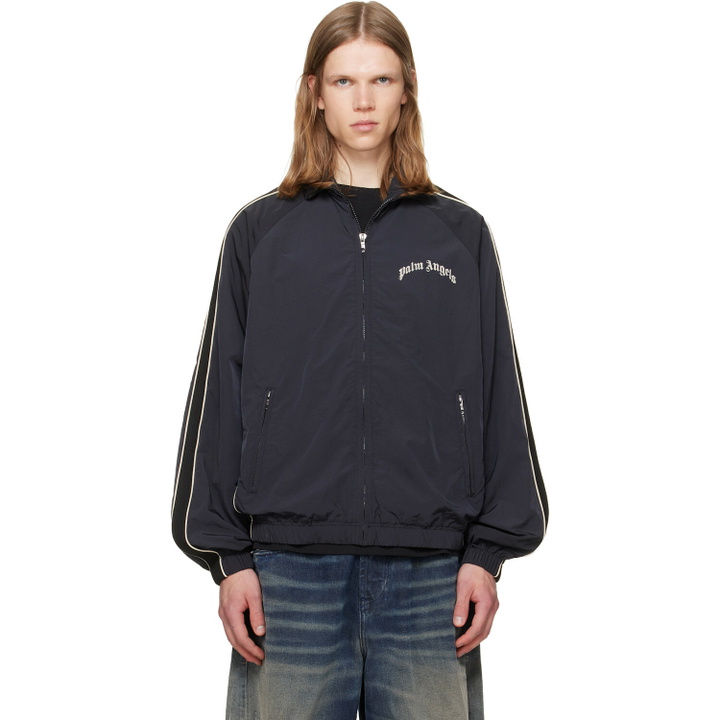 Photo: Palm Angels Black Curved Logo Vintage Windbreaker Track Jacket