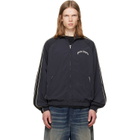 Palm Angels Black Curved Logo Vintage Windbreaker Track Jacket