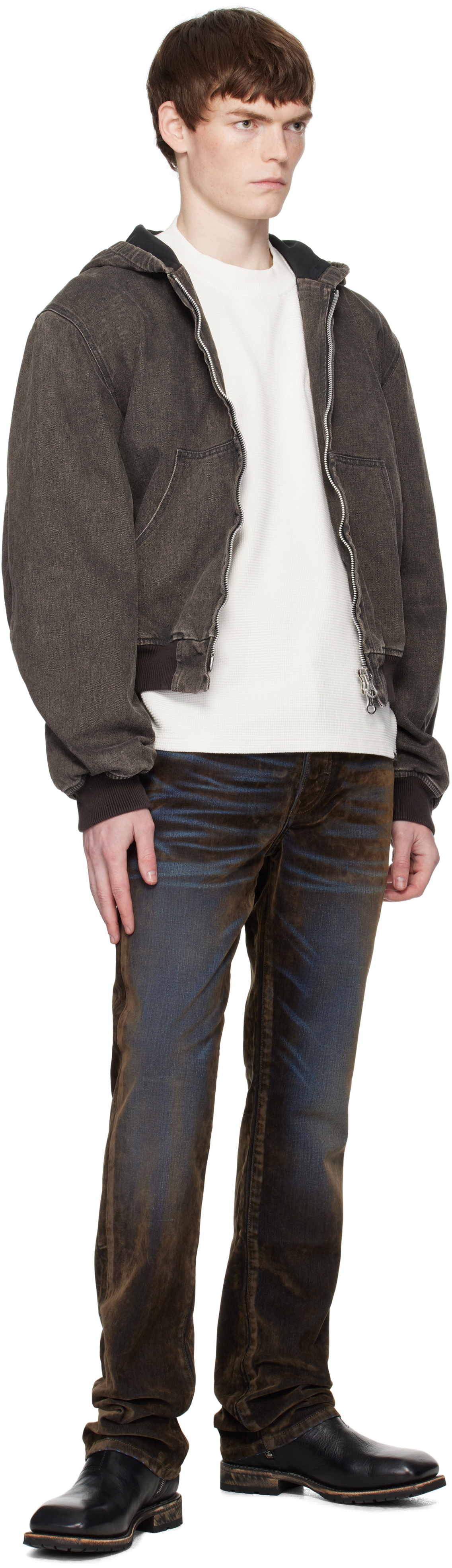 COÛT DE LA LIBERTÉ Blue & Khaki Rafa Stretch Suede Straight Leg Jeans
