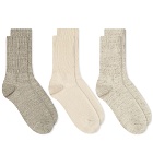 RoToTo Organic Daily Ribbed Crew Sock - 3 Pack in Ecru/Grey