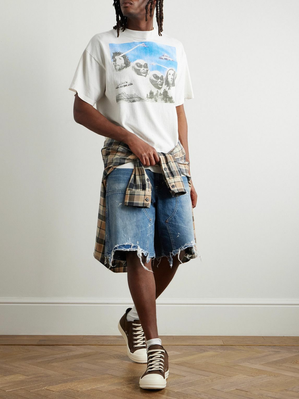 SAINT MXXXXXX - Straight-Leg Distressed Denim Shorts - Blue