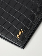 SAINT LAURENT - Tiny Cassandre Logo-Appliquéd Croc-Effect Leather Bifold Wallet