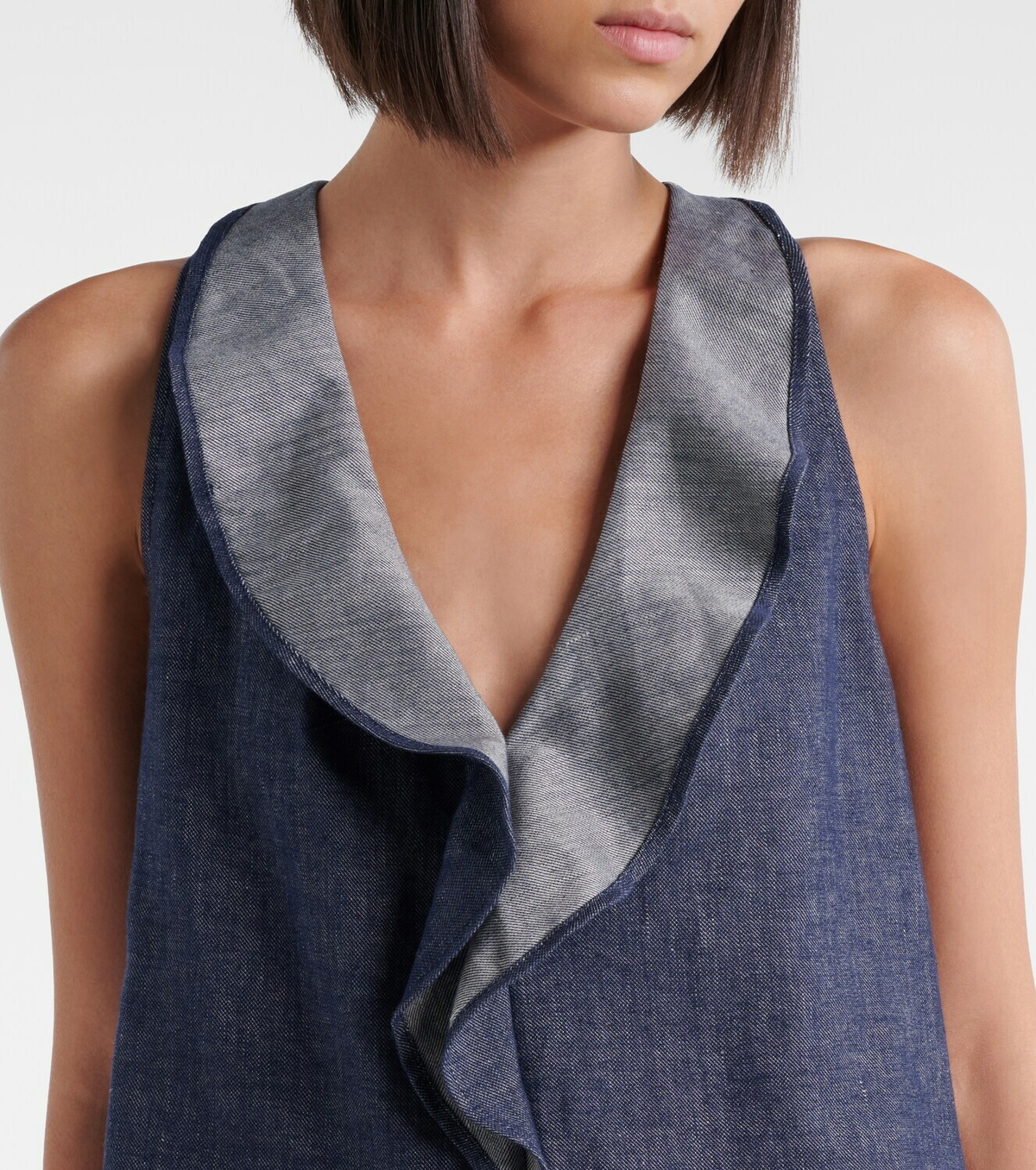 Dorothee Schumacher Fluid Denim ruffled crop top