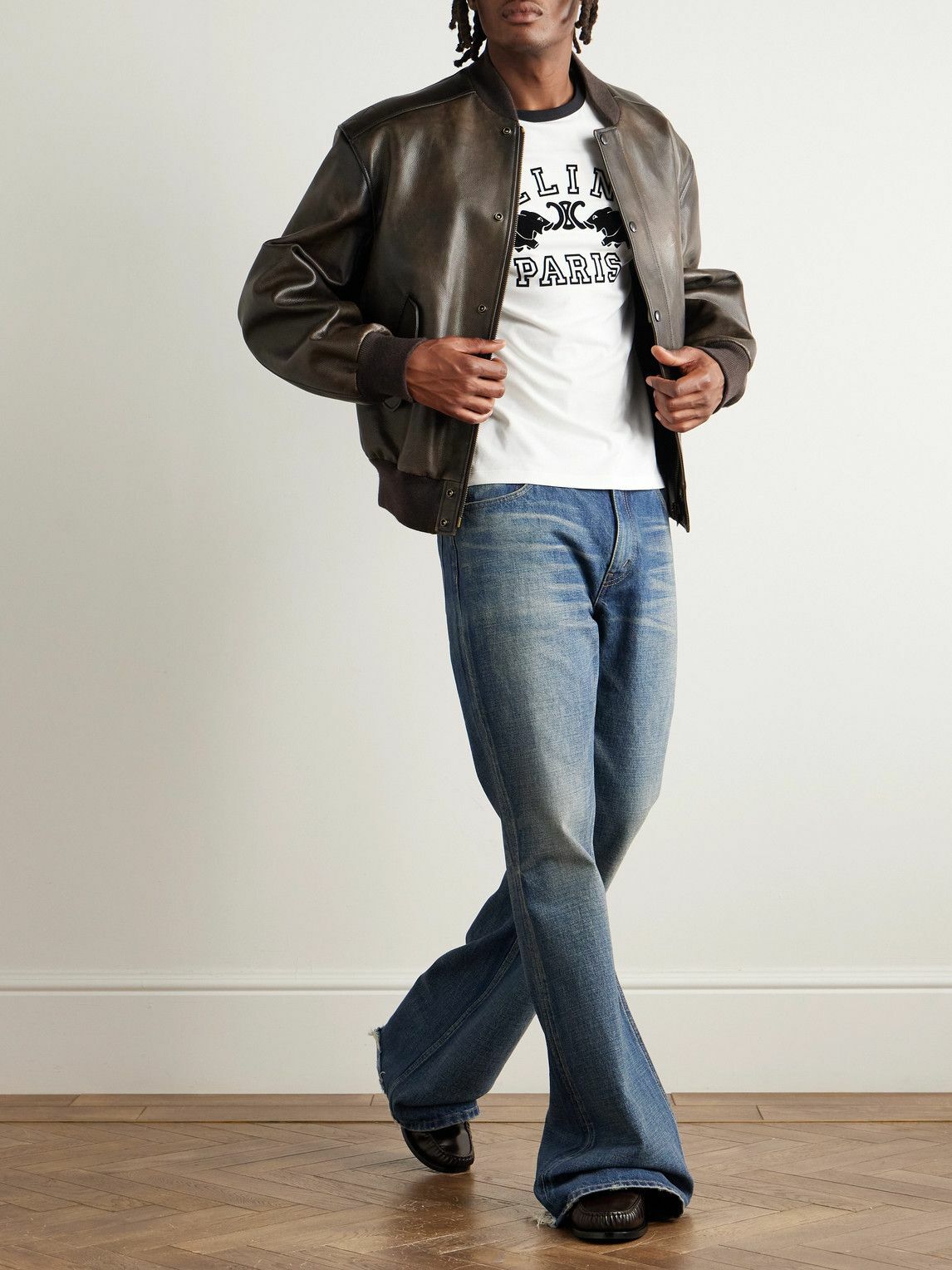 CELINE - Slim-Fit Logo-Flocked Cotton-Jersey T-Shirt - Neutrals