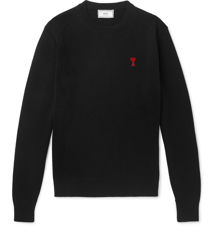 Photo: AMI - Slim-Fit Logo-Appliquéd Merino Wool Sweater - Black