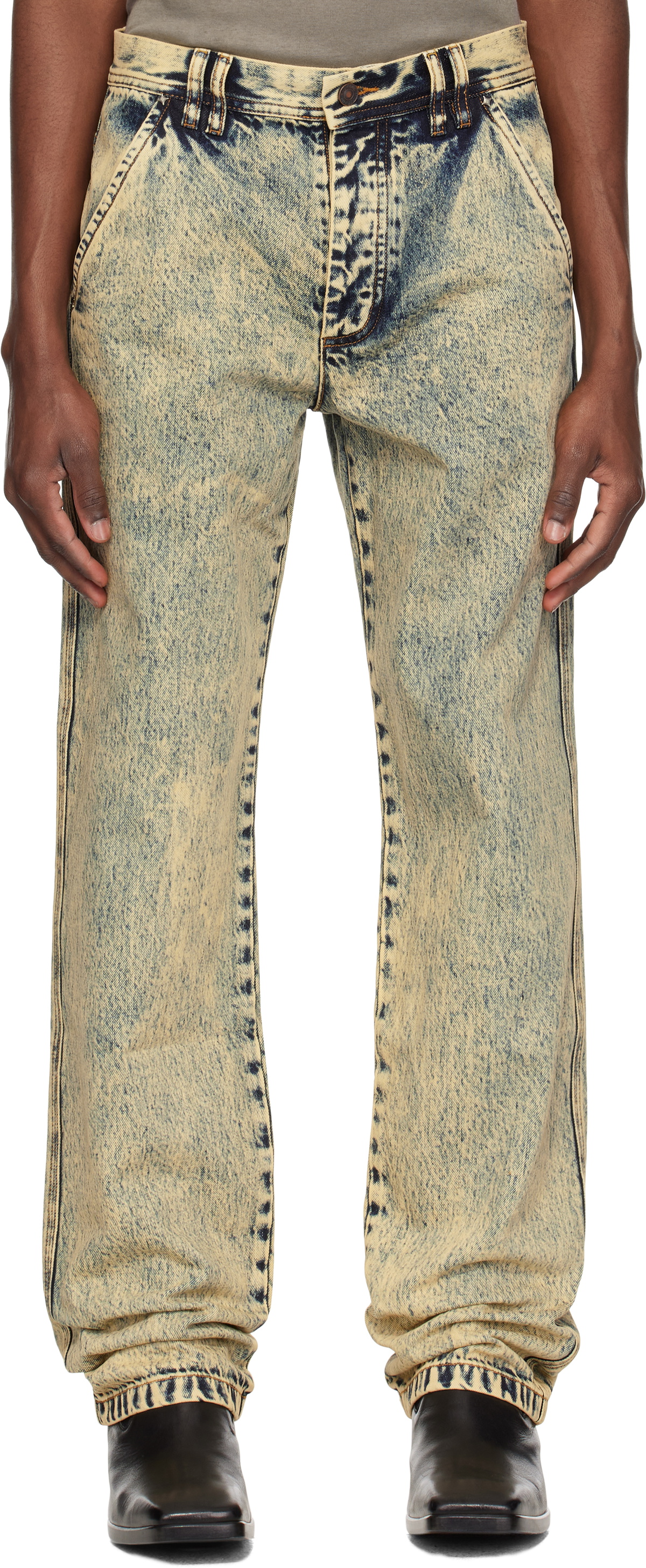 KUSIKOHC Navy & Beige Washed Jeans