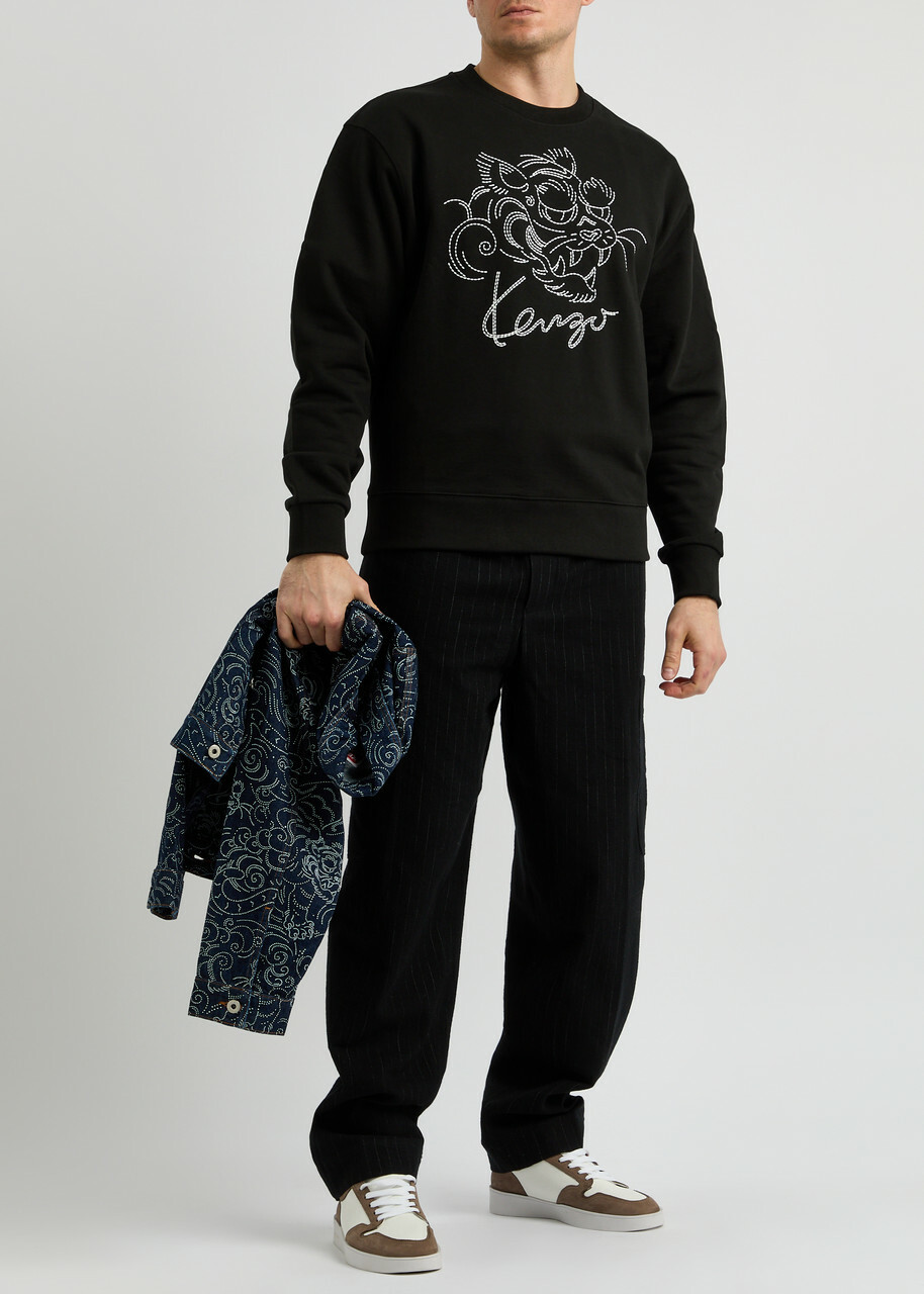 Kenzo Star Tiger Embroidered Cotton Sweatshirt Black Kenzo