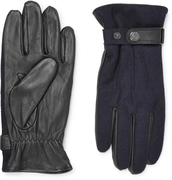 Photo: Dents - Flannel and Leather Gloves - Blue
