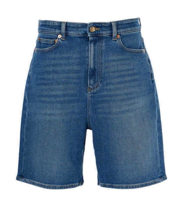 Photo: Valentino Leather-trimmed denim Bermuda shorts