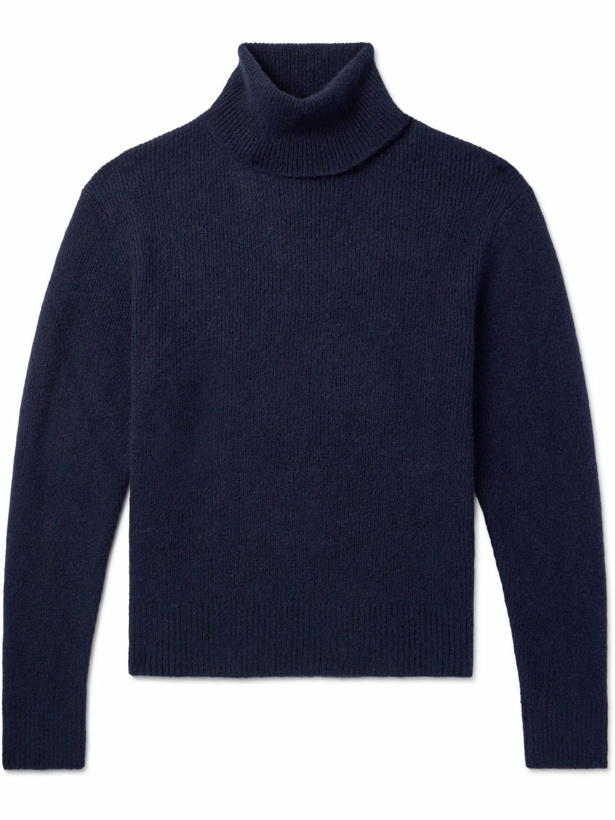 Photo: TOM FORD - Ribbed Brushed Cashmere and Silk-Blend Rollneck Sweater - Blue