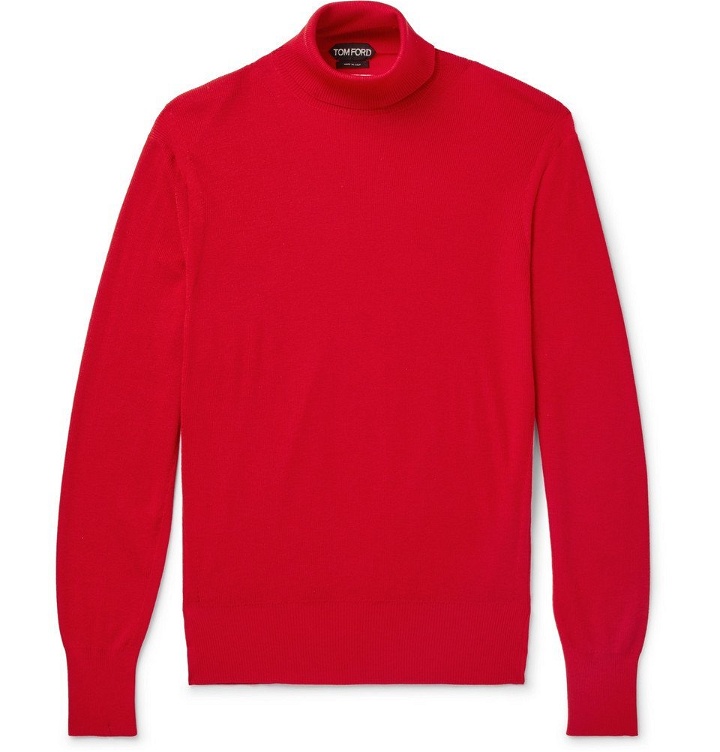 Photo: TOM FORD - Ribbed Cashmere and Silk-Blend Rollneck Sweater - Men - Red
