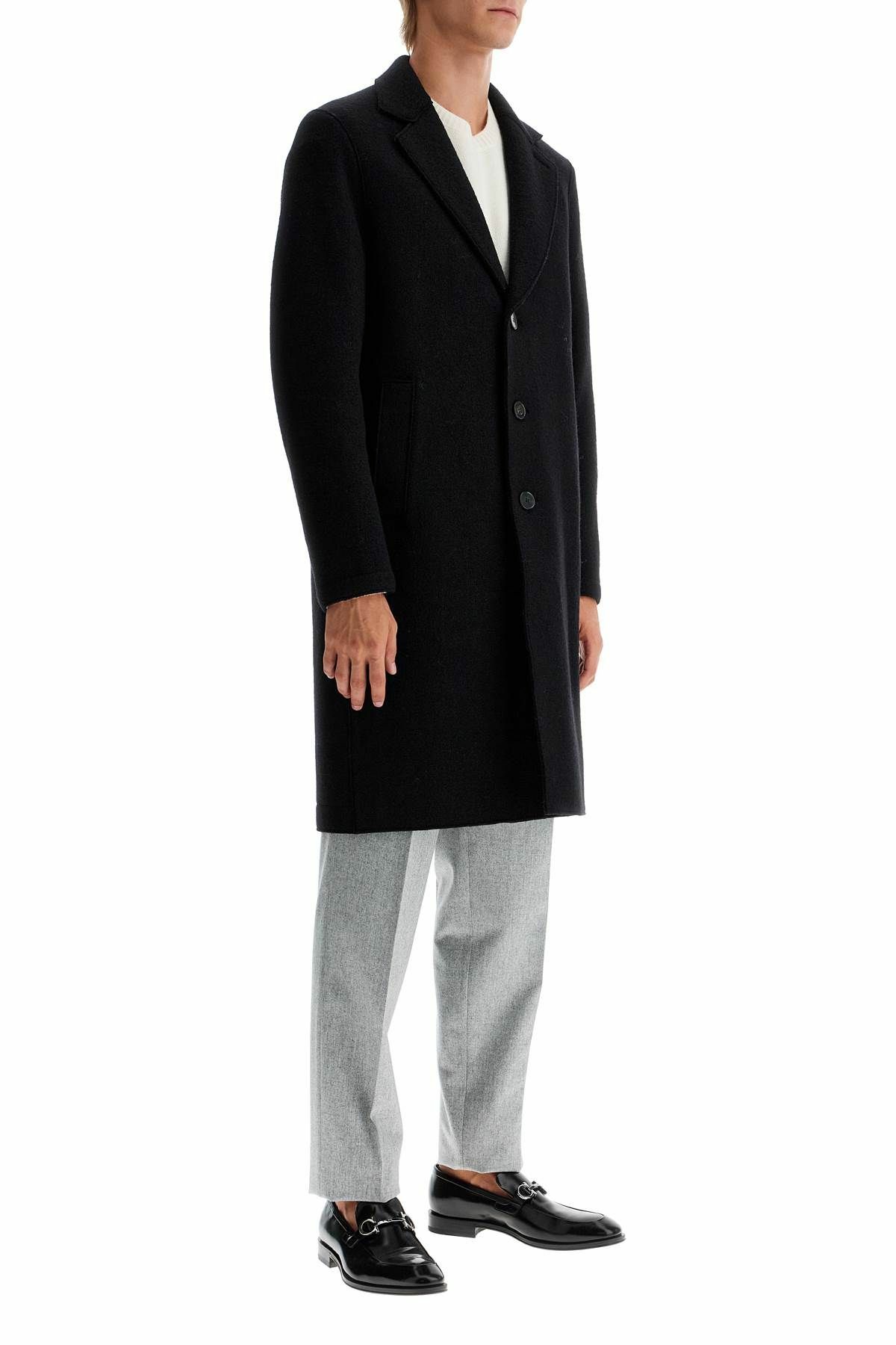 HARRIS WHARF LONDON single-breasted wool coat in boiled Black