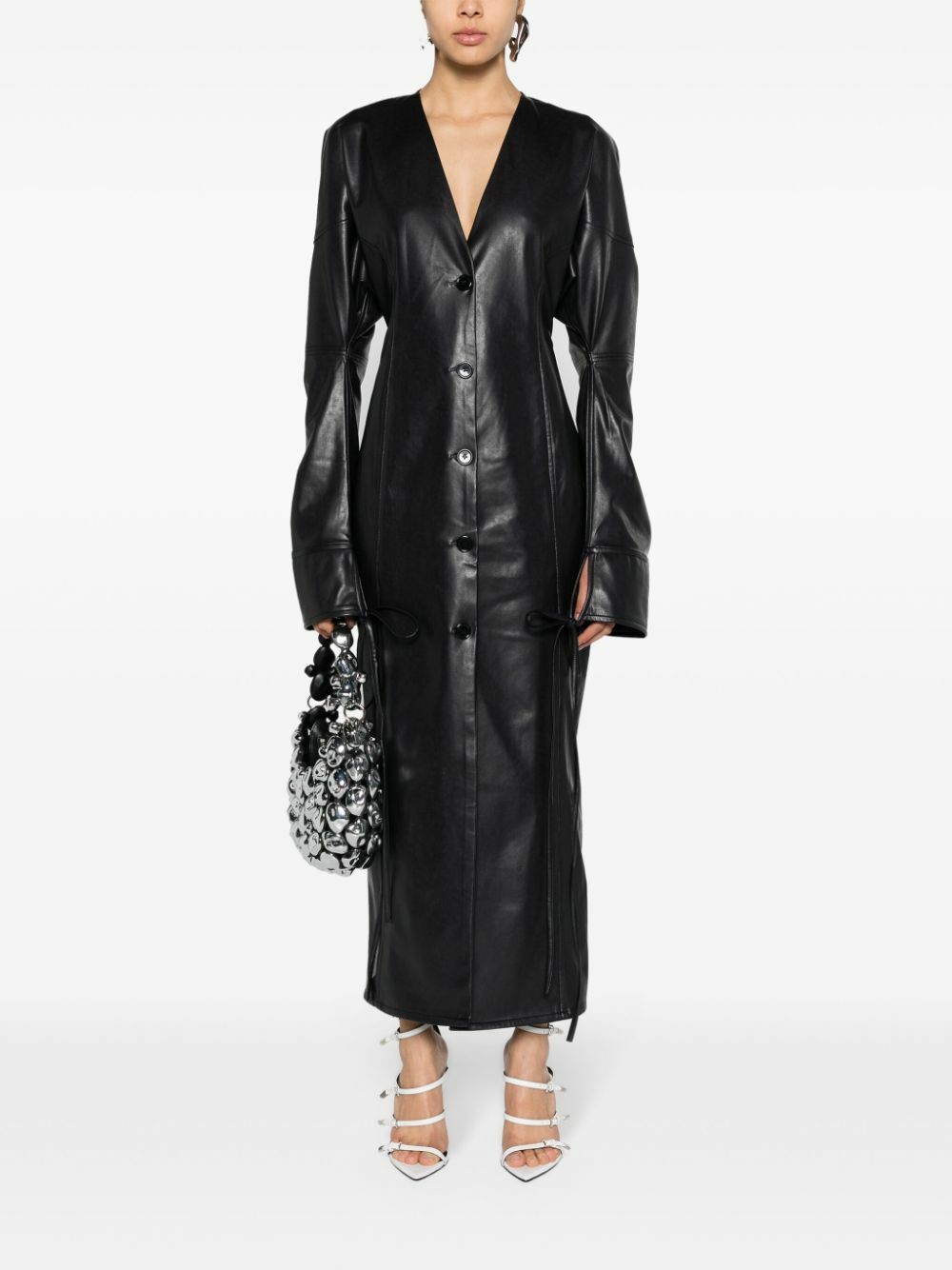 Jade Cropper Blue Lace-Up Faux-Leather Dress