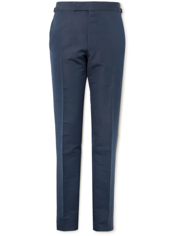 Photo: TOM FORD - Pleated Cotton and Silk-Blend Suit Trousers - Blue