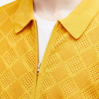 Beams Plus Men's Zip Mesh Knit Polo Shirt in Mustard