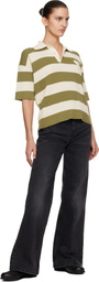 AMI Paris Off-White & Green Short Sleeves 'Ami de Coeur' Polo