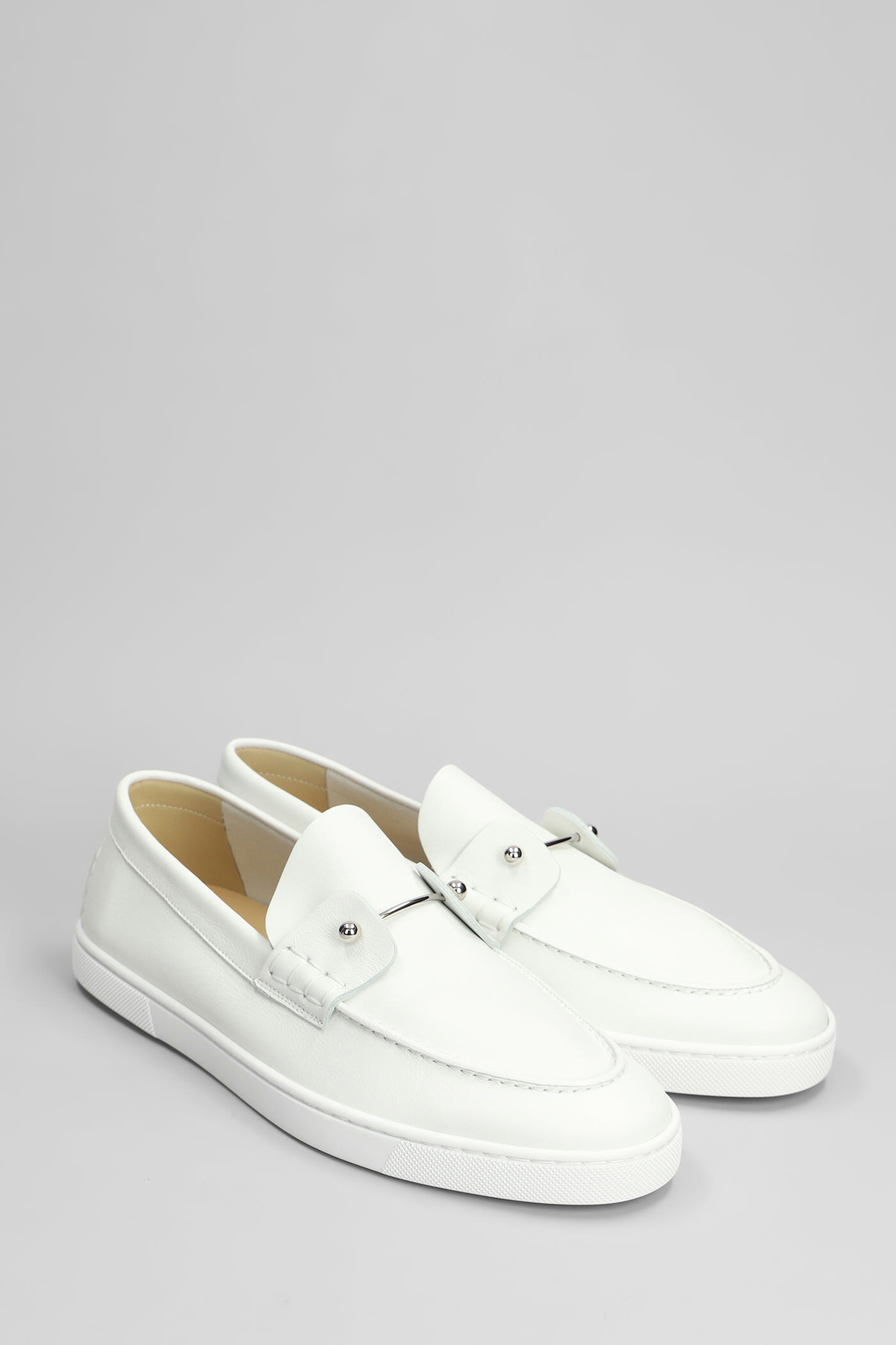 Men\'s Christian Louboutin, white leather loafers size 45 made in Italy Christian Louboutin Spikes Mens Roller Boat Flat Calfskin  main image 2
