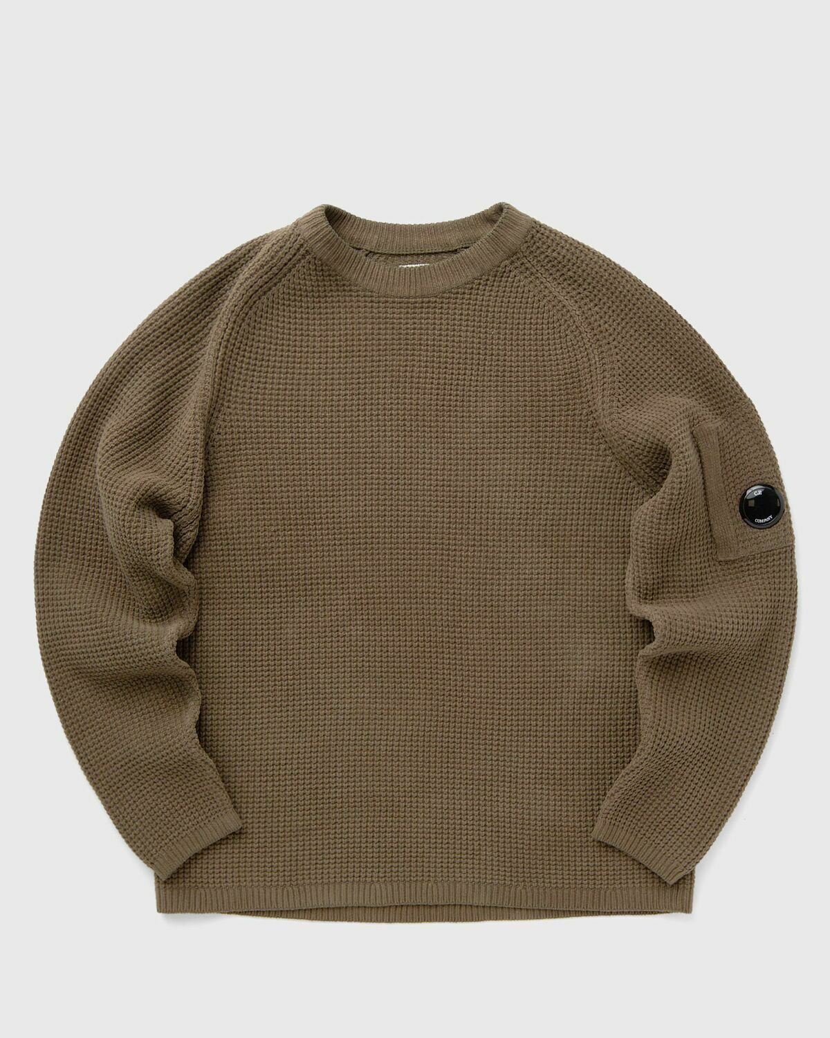 C.P. Company Knitwear Crew Neck In Chenille Cotton Brown Pullovers