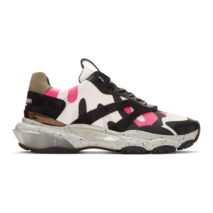 Photo: Valentino Black and Pink Valentino Garavani Camouflage Bounce Sneakers