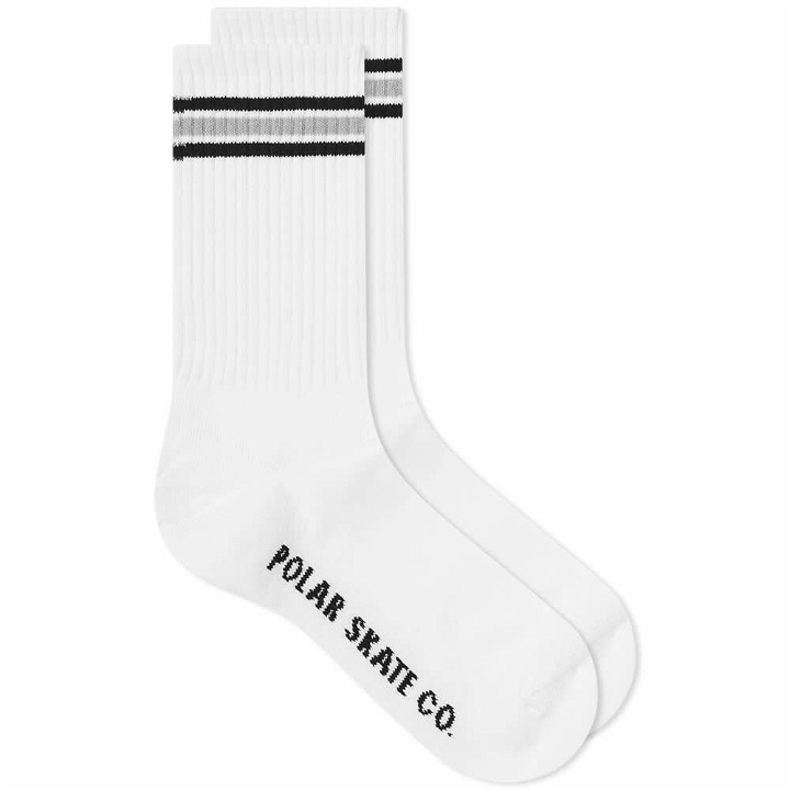 Photo: Polar Skate Co. Men's Stripe Sock in White/Grey