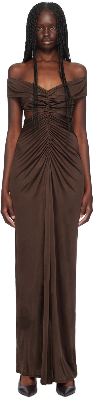 brown scrunched dress Brown Ruched Bodycon Long Sleeve Dress