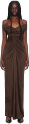 Atlein Brown Ruched Maxi Dress