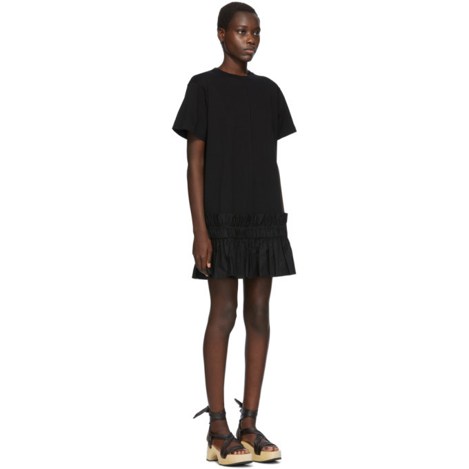 See by Chloe Black Pleated Hem T-Shirt Dress See by Chloe