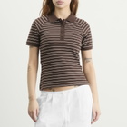 Samsøe Samsøe Women's Samia Short Sleeve Polo Top in Coffee Brown Stripe