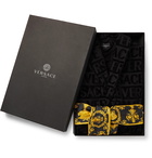 Versace - Printed Satin-Trimmed Logo-Jacquard Cotton-Terry Robe - Black