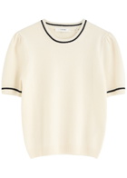Frame Stripe-trim Cashmere T-shirt Cream