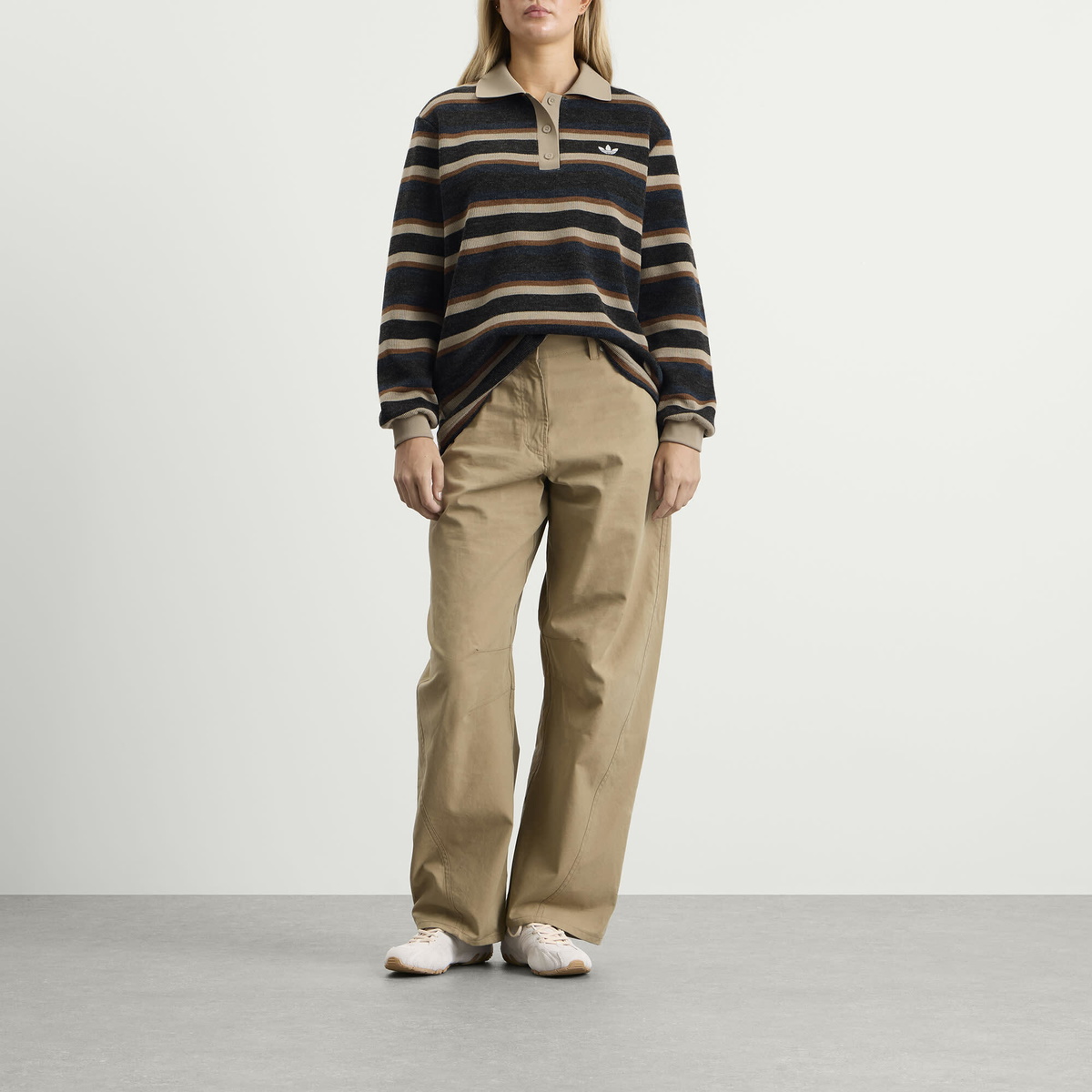 Adidas Women's Striped Polo Knit Jumper in Black